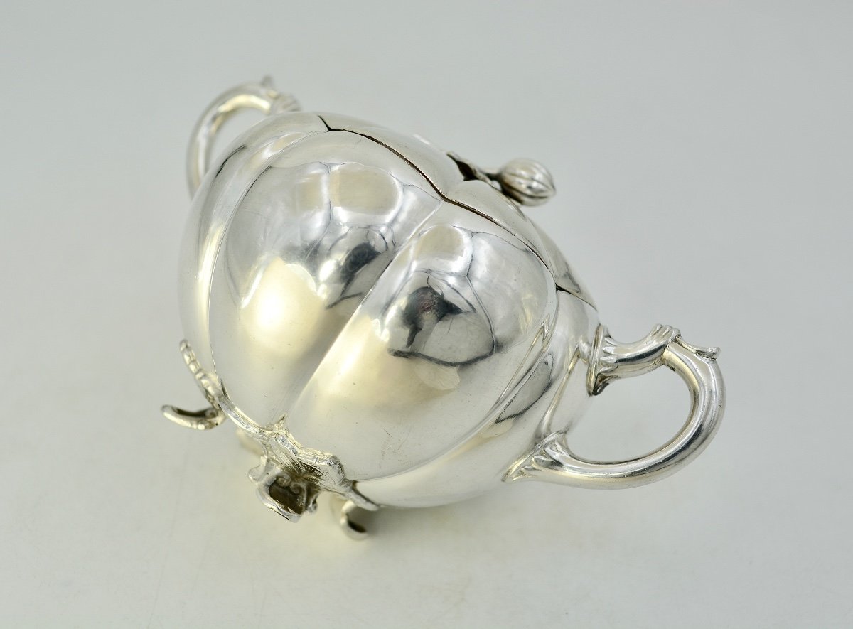 Silver Sugar Bowl With Melon Ribs, Netherlands, Mid-20th Century -photo-4