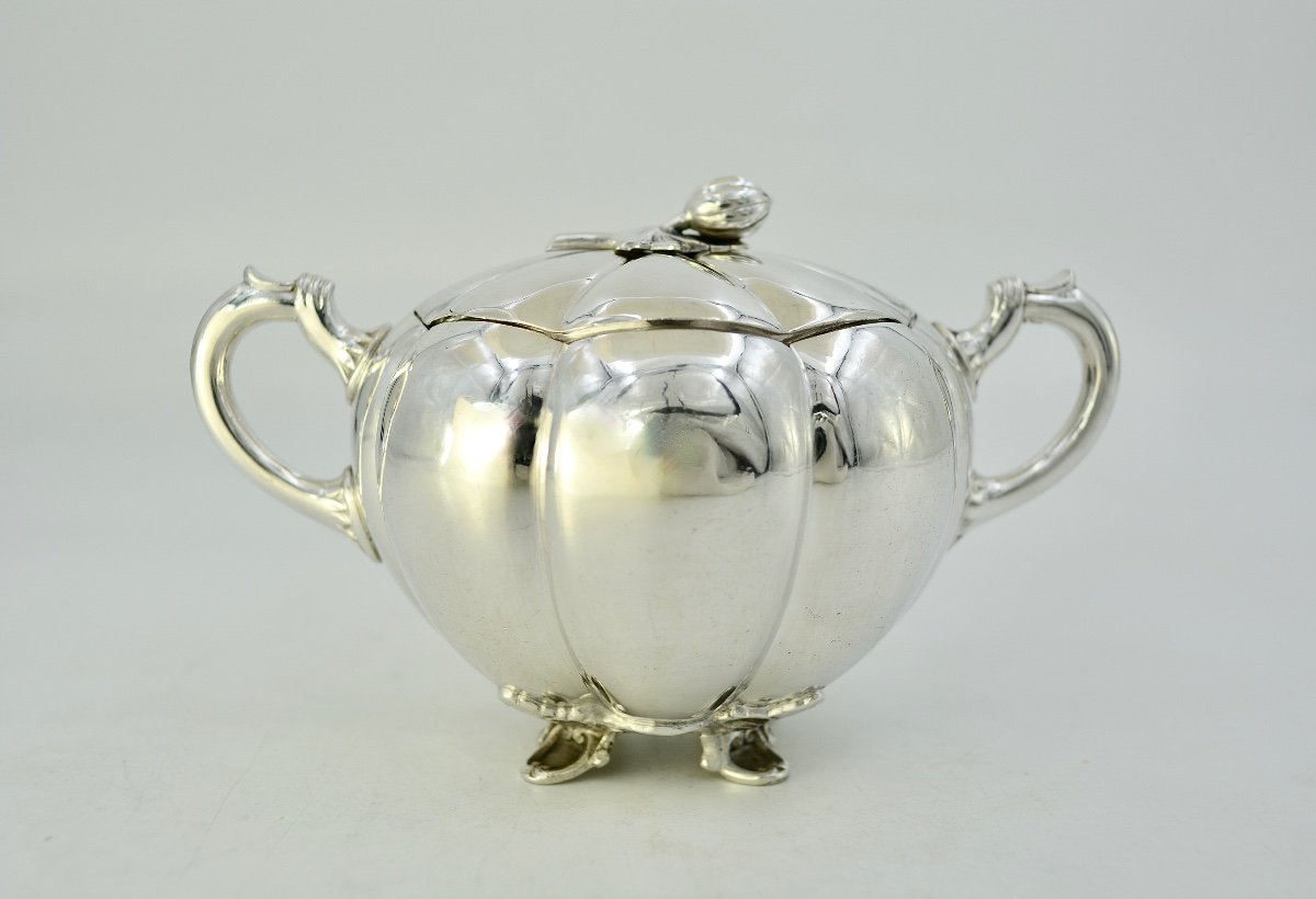 Silver Sugar Bowl With Melon Ribs, Netherlands, Mid-20th Century -photo-4