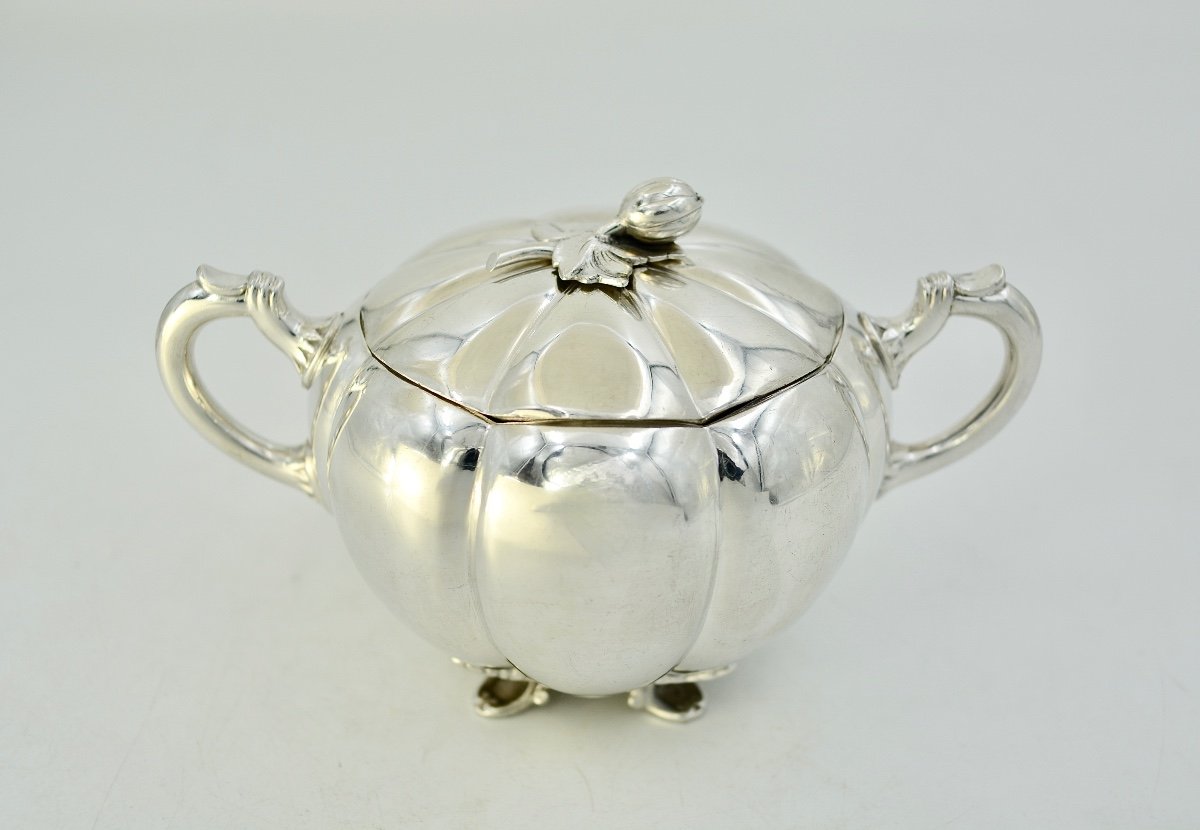 Silver Sugar Bowl With Melon Ribs, Netherlands, Mid-20th Century 