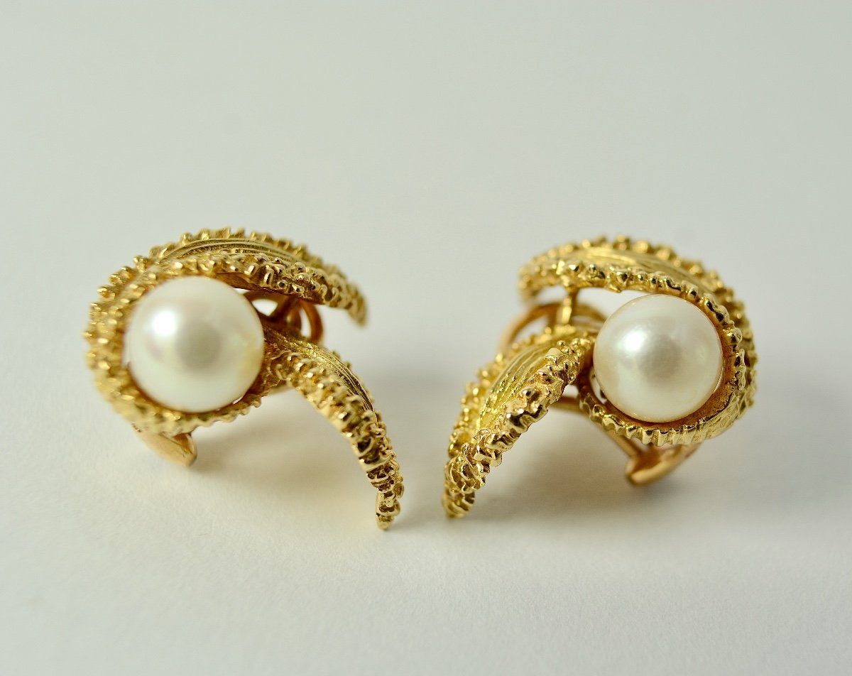 Gold And Pearl Earrings, France Circa 1960-photo-3