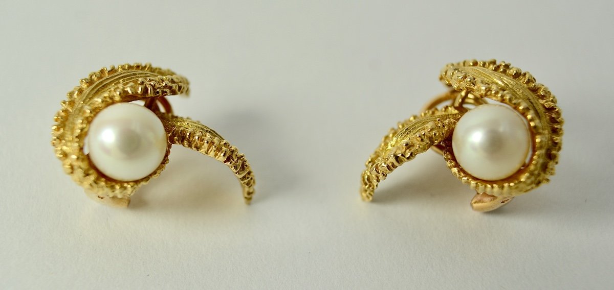 Gold And Pearl Earrings, France Circa 1960