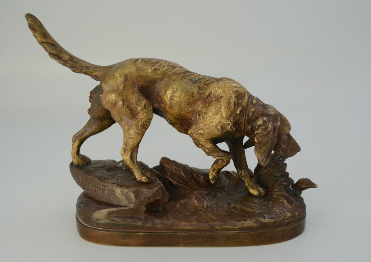 Prosper Lecourtier, Spaniel Sculpture, Patinated Bronze, Signed.-photo-2