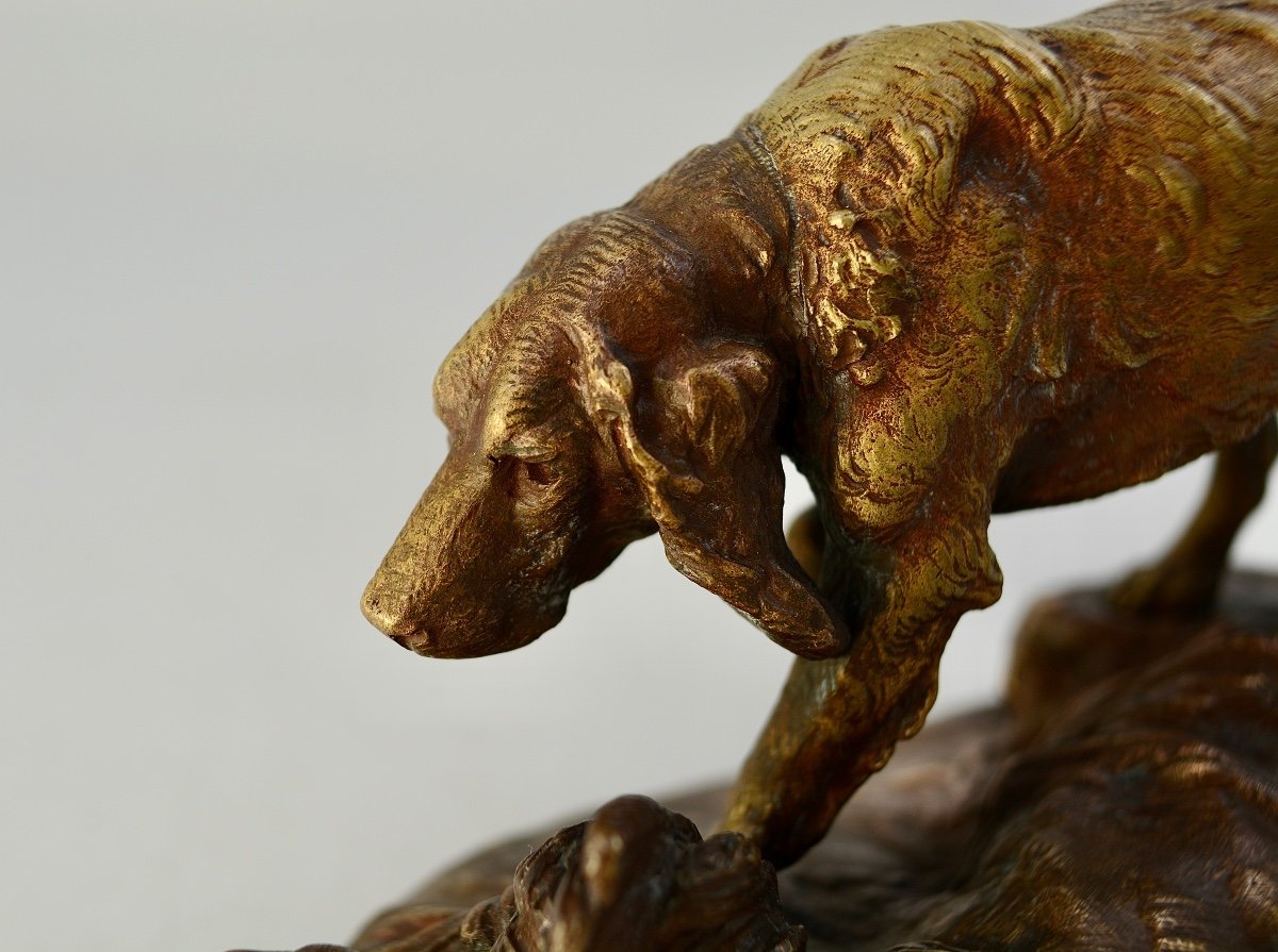 Prosper Lecourtier, Spaniel Sculpture, Patinated Bronze, Signed.-photo-3