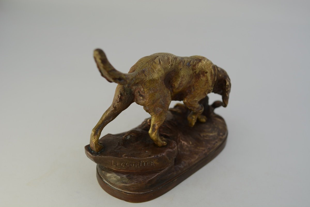 Prosper Lecourtier, Spaniel Sculpture, Patinated Bronze, Signed.-photo-6