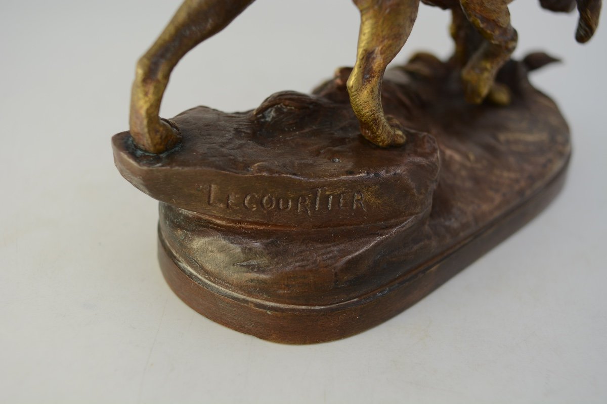 Prosper Lecourtier, Spaniel Sculpture, Patinated Bronze, Signed.-photo-7