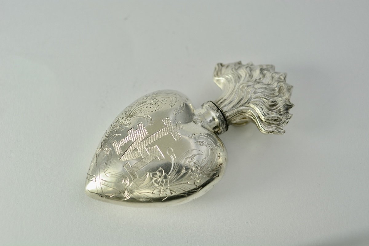 Ex-voto, "coeur De Marie" Flacon En Argent XIXe Siecle -photo-3