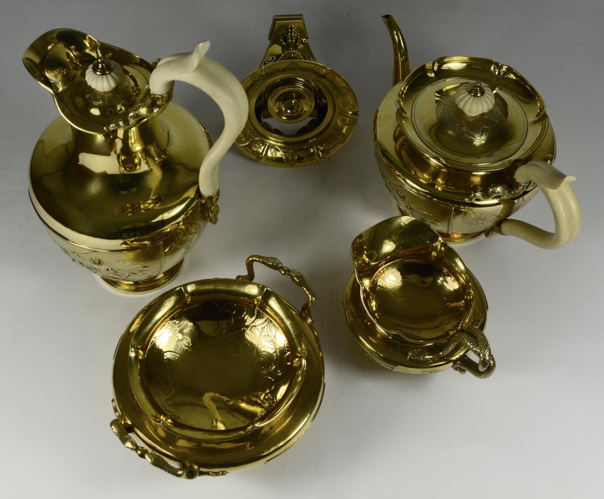 John Bridge Goldsmith, Tea And Coffee Set In Vermeil London 1827-photo-3