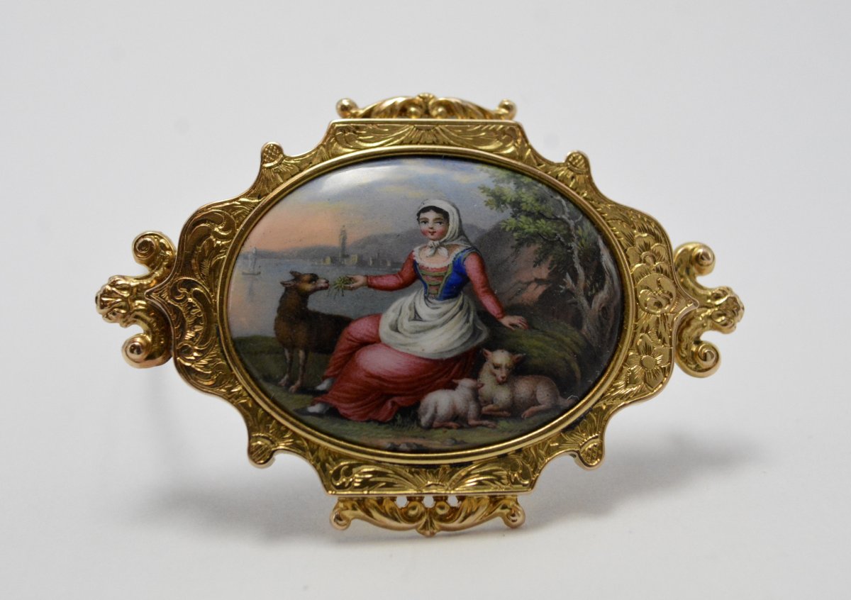 Broche En Or, Miniature,  France Vers 1809-1819