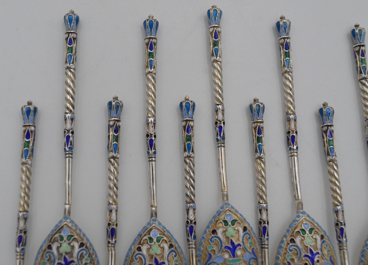 19th Century Russia. Spoons In Silver And Cloisonné Enamels-photo-4