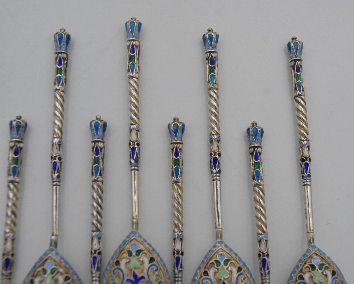 19th Century Russia. Spoons In Silver And Cloisonné Enamels-photo-1