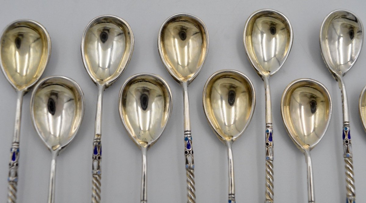 19th Century Russia. Spoons In Silver And Cloisonné Enamels-photo-4