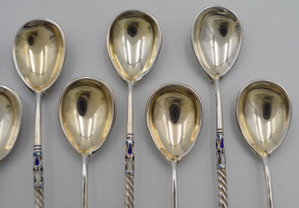 19th Century Russia. Spoons In Silver And Cloisonné Enamels-photo-5