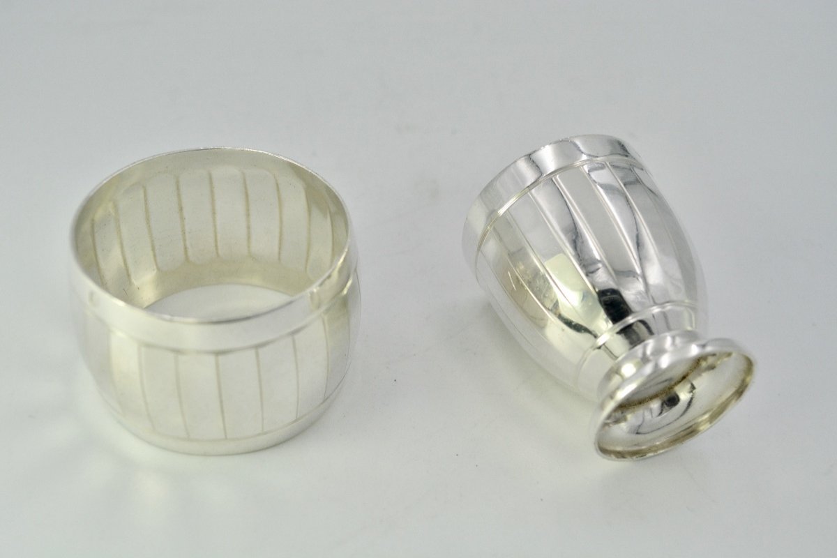 Art Deco. Egg Cup And A Napkin Ring / Silver Minerva Early 20th Century-photo-4