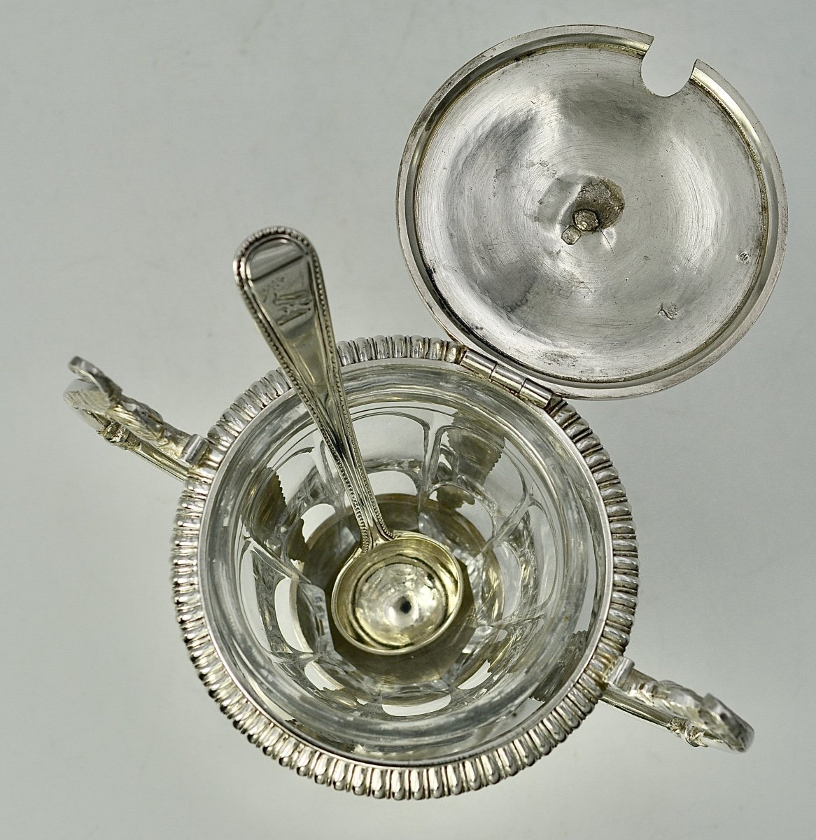 Moutardier Cristal Et Argent, Cuillère France Vers 1823-photo-2