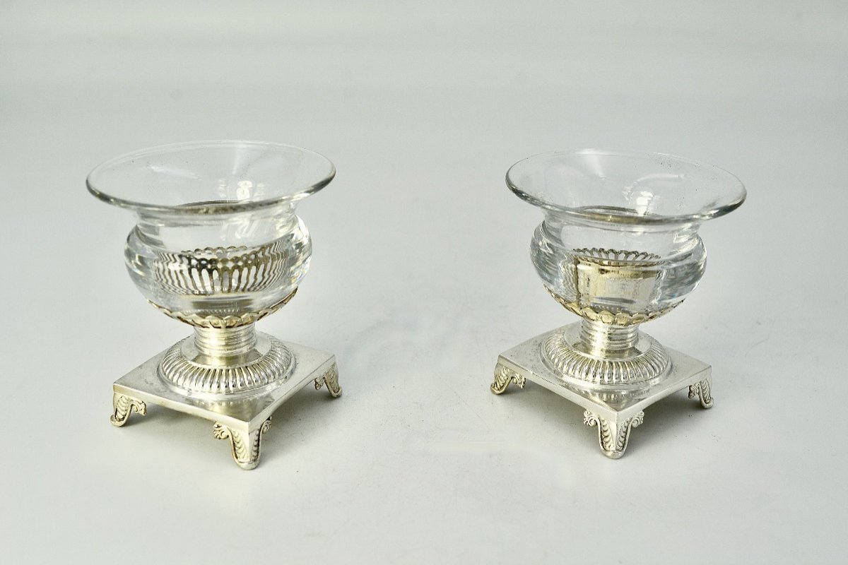 Pair Of Salt Shakers In Silver And Glass / France Circa 1830-photo-3