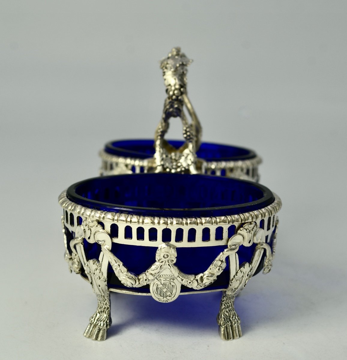 Double Salt Shaker In Silver And Blue Crystal, France XIXth Century-photo-4