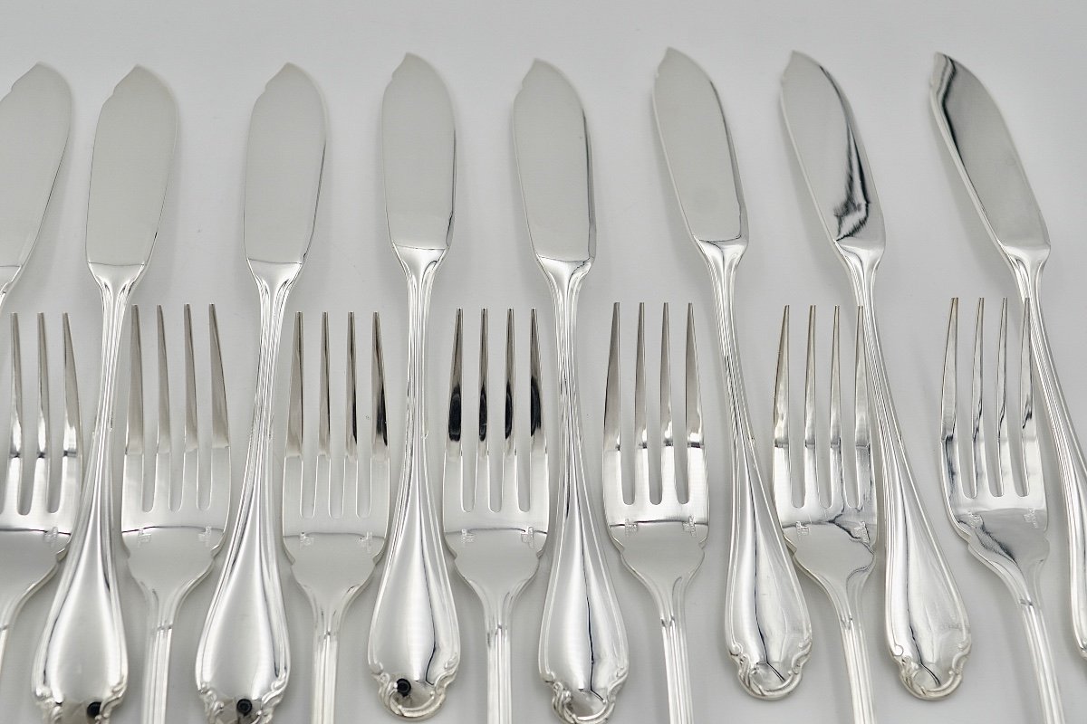 Christofle. 12 Fish Cutlery, In Silver Metal, New-photo-4