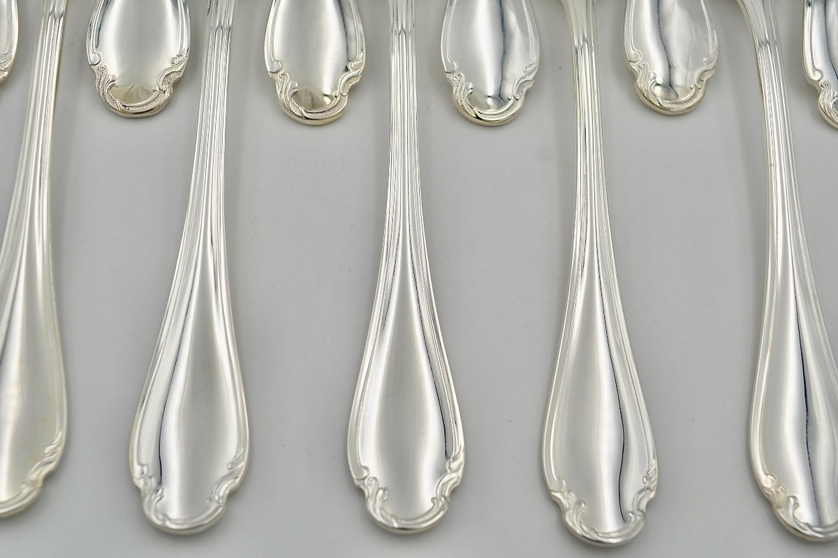 Christofle. 12 Fish Cutlery, In Silver Metal, New-photo-5