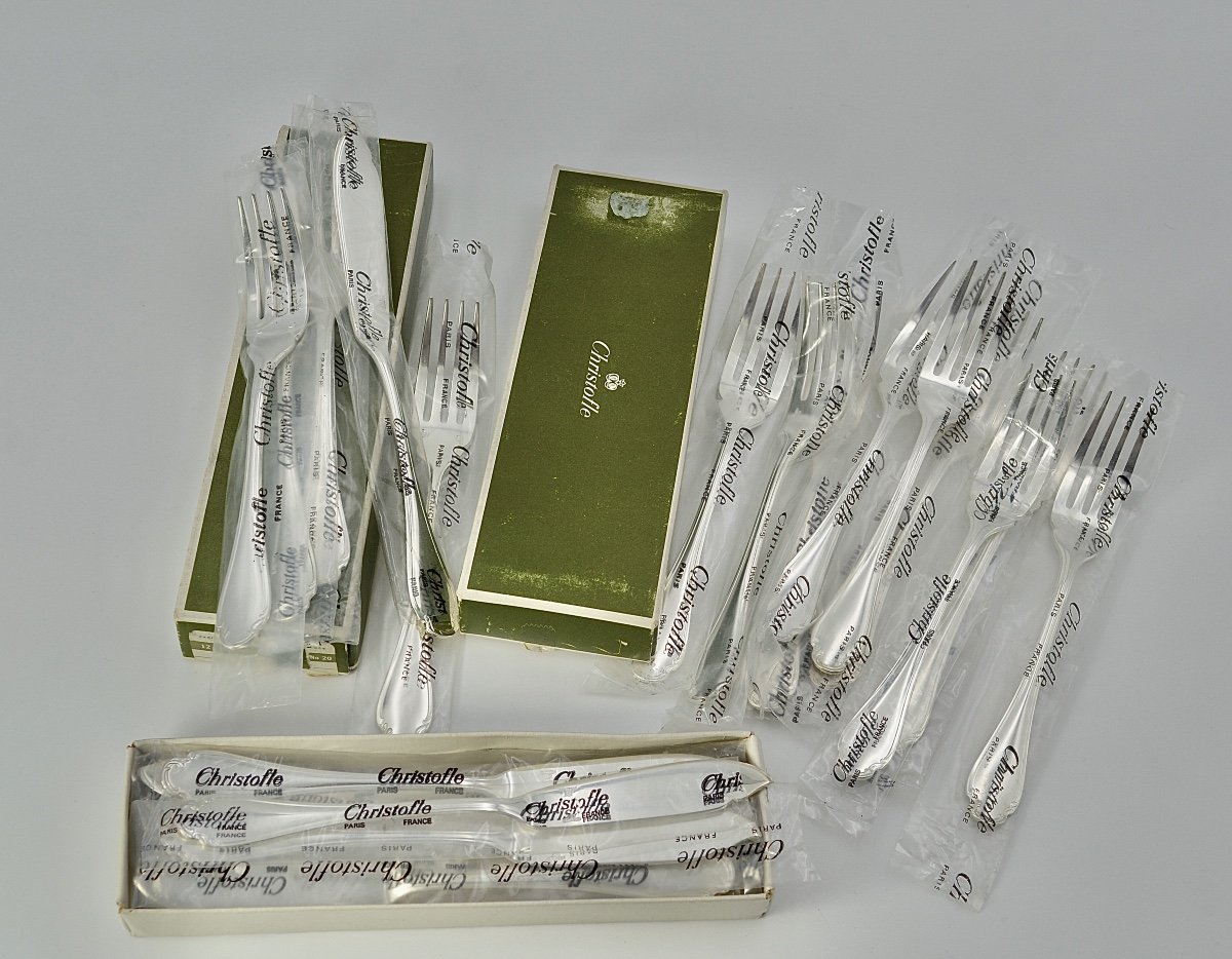 Christofle. 12 Fish Cutlery, In Silver Metal, New-photo-8