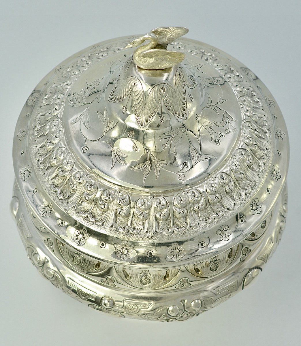 Coupe Couverte En Argent, France Vers 1850 Par Favier Orfèvre. -photo-3