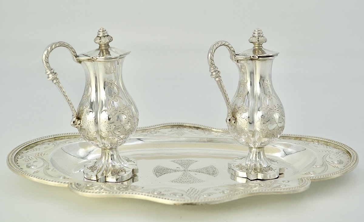 Cruets And Their Tray In Silver, France Around 1850 By Favier Orfèvre-photo-3