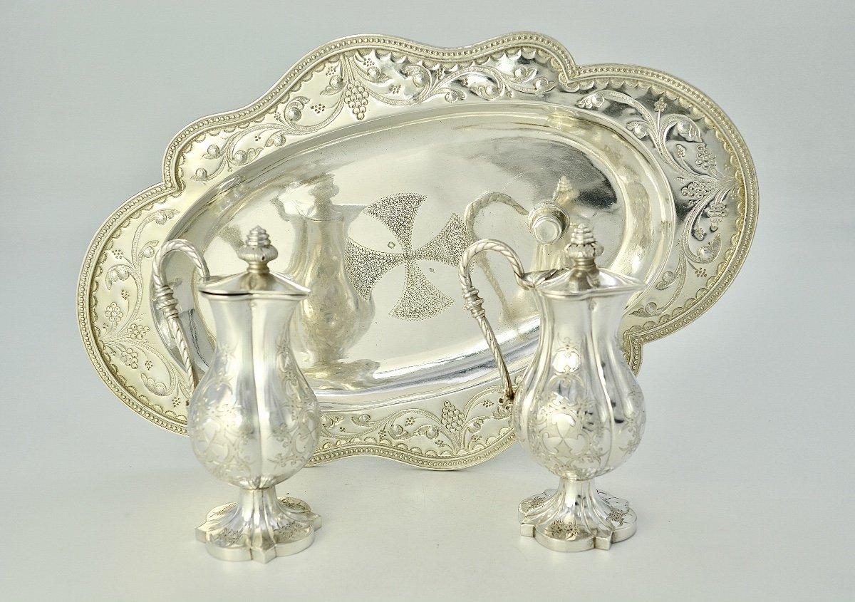 Cruets And Their Tray In Silver, France Around 1850 By Favier Orfèvre-photo-1