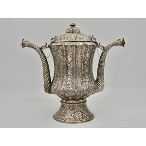 India XIXth Century. Silver Jug / Teapot With Two Pouring Spouts