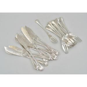 Twelve Silver Fish Cutlery, France Paris Circa 1865