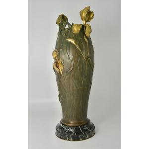 Art Nouveau. Vase En Bronze Signé " Abel " France Début Du XXe Siècle 