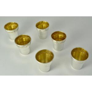 Six Verres A Liqueur / Vodka Argent France Vers 1901