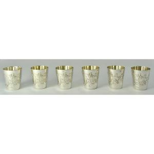 Art Nouveau. Six Liqueur Glasses In Silver France Circa 1900