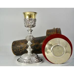 Chalice And Paten In Silver, France 19th Century By Dejean Orfevre