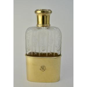 Flasque / Flacon En Cristal Et Argent Doré, France Vers 1900, Par Gustave Keller