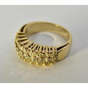 750/1000 Gold Ring With 2 Rows Of Diamonds, France 20th Century 