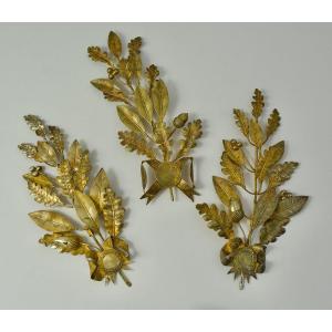 Gilded Silver Decoration. France Circa 1900, Set Of Three Branches 