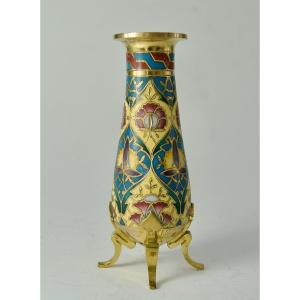 Barbedienne. Small Bronze And Champlevé Enamel Vase Circa 1880