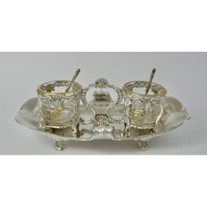 Condiment Set / Double Salt Shaker Silver France 19th Century 