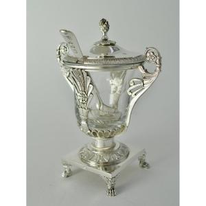 Silver And Crystal Mustard Pot, France 1809-1819