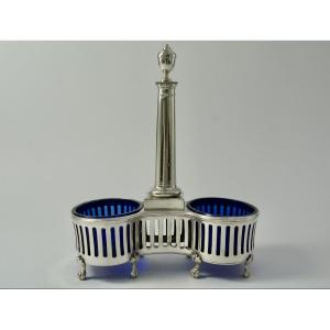 Double Salt Cellar In Silver And Blue Crystal, France Circa 1787 