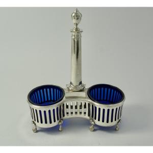 Double Salt Cellar In Silver And Blue Crystal, France Circa 1787 Paris 