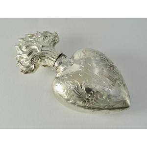 Ex-voto, "heart Of Mary" 19th Century Silver Bottle 