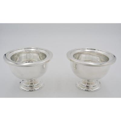 Pair Of Cups In Silver And Glass, Italy Around 1970 By Cacchions Fratelli