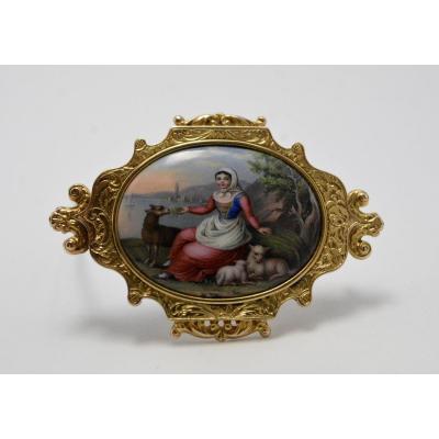 Broche En Or, Miniature,  France Vers 1809-1819