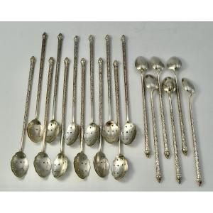 18 Cuillères à Cocktail En Argent, Cambodge Vers 1900