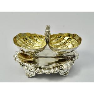 Double Saleron In Silver And Vermeil / France Around 1838