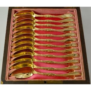 Suite Of Twelve Tea Spoons In Golden Silver, France Circa 1860