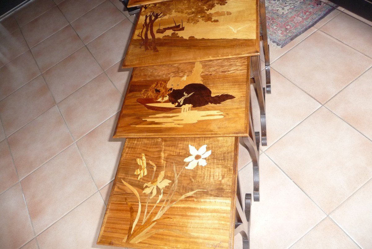 Emile Gallé: Series Of Nesting Tables In Marquetry, Circa 1900.-photo-1