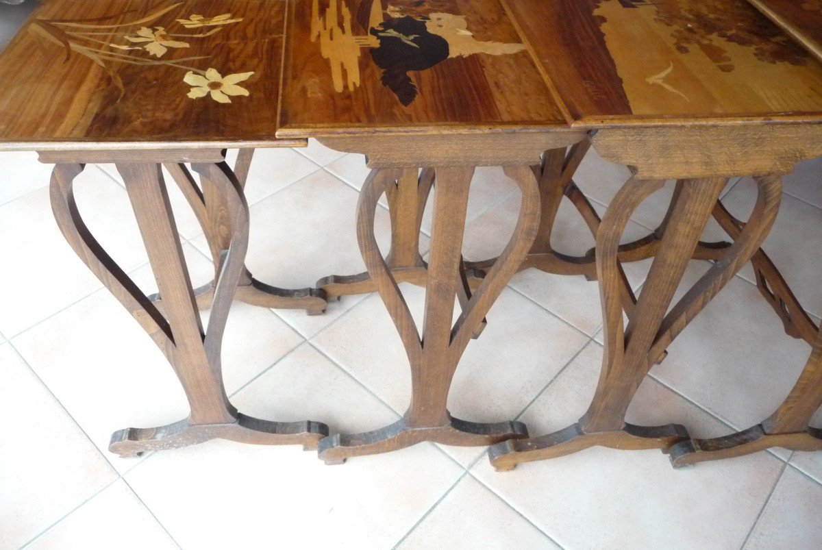 Emile Gallé: Series Of Nesting Tables In Marquetry, Circa 1900.-photo-2