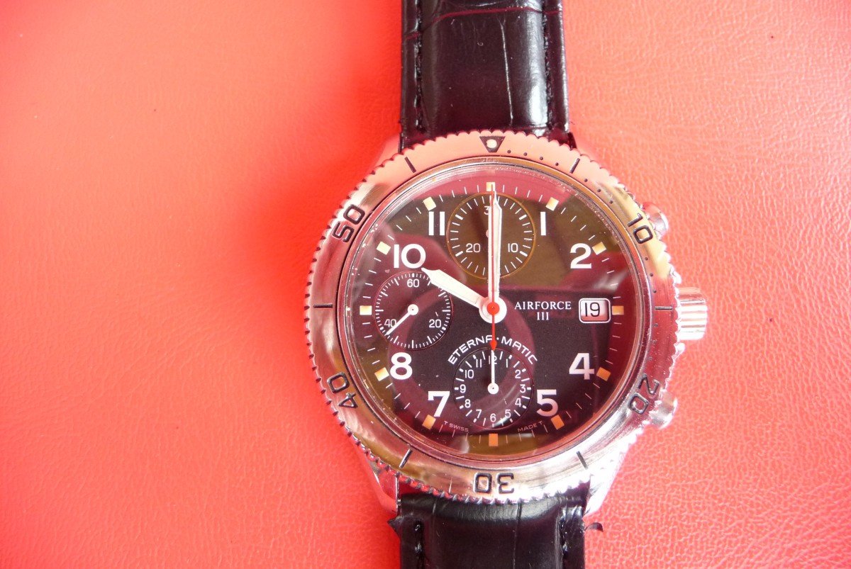 Eterna: Automatic Chronograph Watch (air Force III) In Steel, 2000s