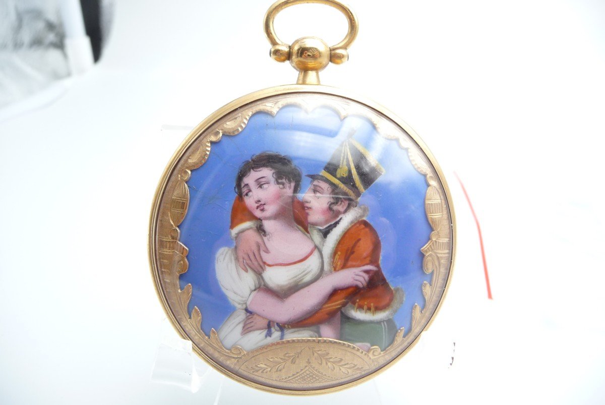 Rare And Important Erotic Watch With Polychrome Enamel In Vermeil, First Empire Period.